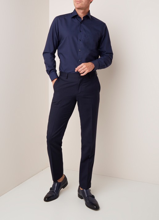 Olymp Luxor modern fit overhemd in uni - voorkant 3 donkerblauw