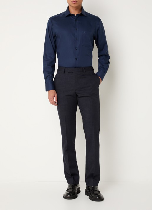 Olymp Luxor modern fit overhemd met borstzak - voorkant 5 donkerblauw