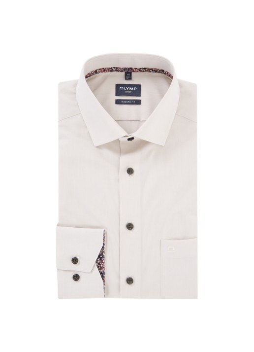 Olymp Luxor modern fit overhemd met borstzak - voorkant 4 creme
