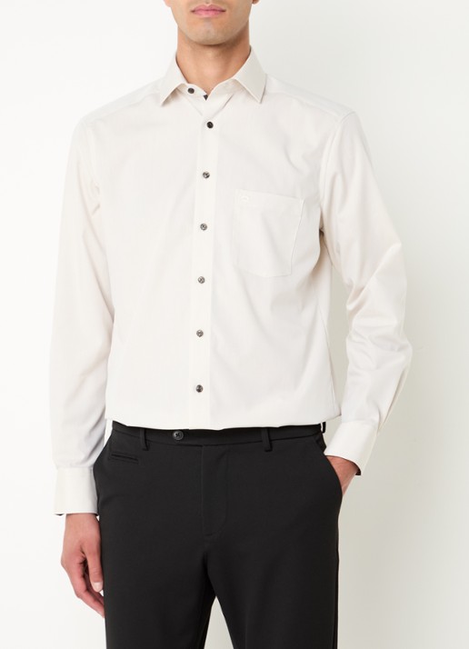 Olymp Luxor modern fit overhemd met borstzak - detail creme