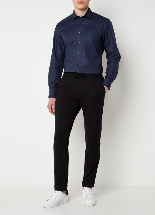 Olymp Luxor modern fit overhemd met borstzak - voorkant 5 donkerblauw