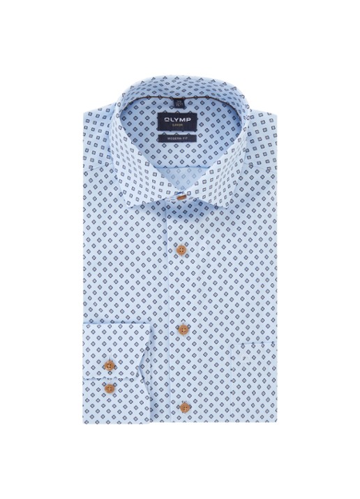Olymp Luxor modern fit overhemd met print en borstzak - voorkant 4 blauwgrijs
