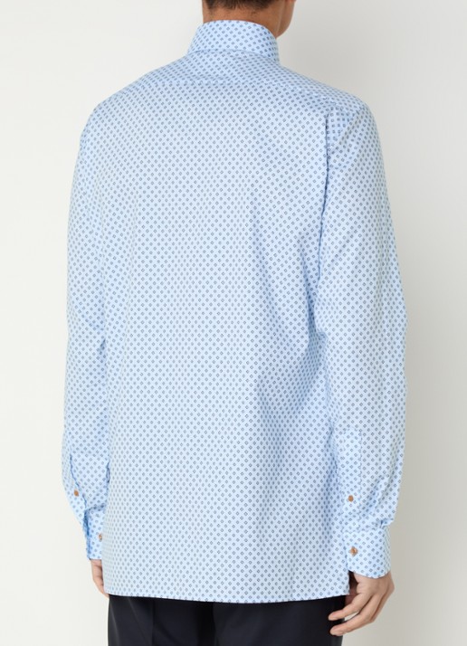 Olymp Luxor modern fit overhemd met print en borstzak - achterkant 3 blauwgrijs