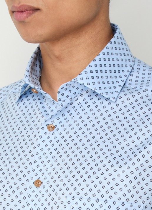 Olymp Luxor modern fit overhemd met print en borstzak - detail 2 blauwgrijs
