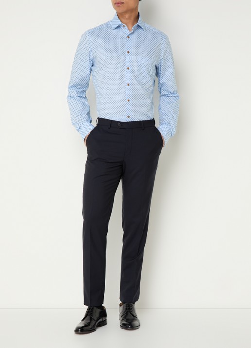 Olymp Luxor modern fit overhemd met print en borstzak - voorkant 5 blauwgrijs
