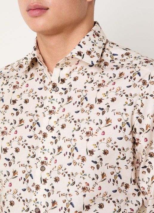 Olymp Luxor regular fit overhemd met bloemenprint - detail 5 naturel