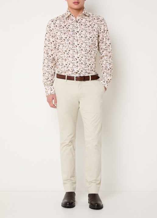 Olymp Luxor regular fit overhemd met bloemenprint - voorkant 3 naturel