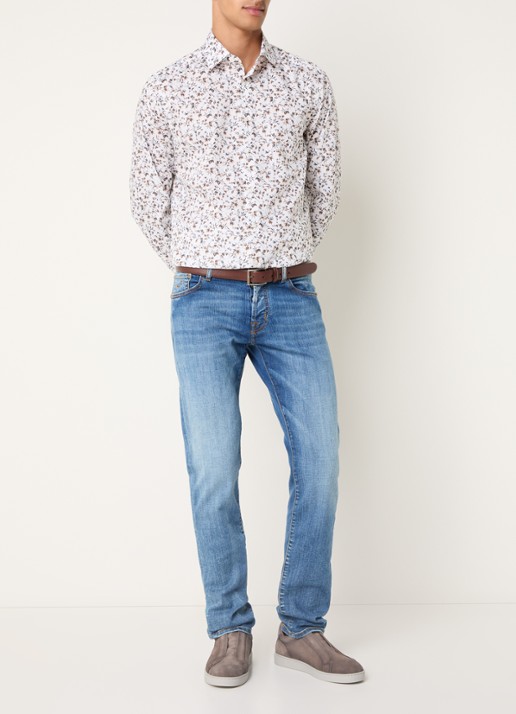 Olymp Luxor regular fit overhemd met bloemenprint - voorkant 4 wit