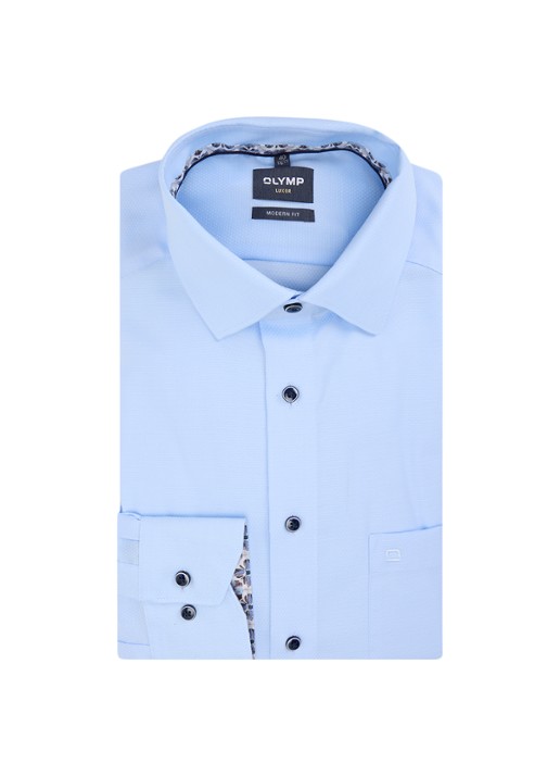 Olymp Luxor regular fit overhemd met microdessin - voorkant blauwgrijs