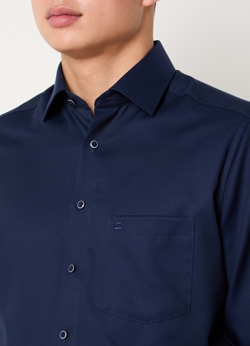 Olymp Luxor regular fit strijkvrij overhemd met microdessin - detail 5 donkerblauw