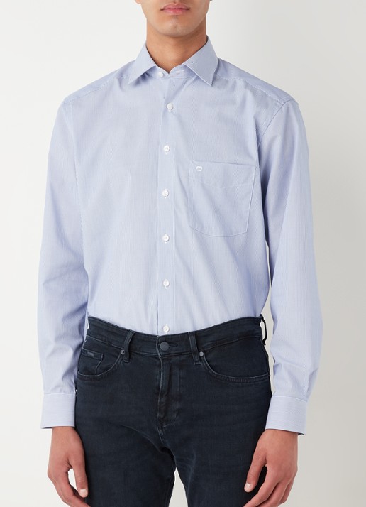 Olymp Regular fit overhemd met micro dessin - detail 4 blauw