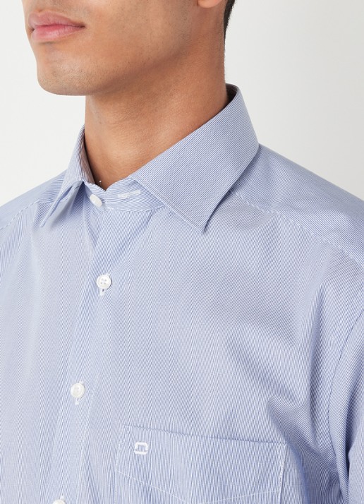 Olymp Regular fit overhemd met micro dessin - detail 5 blauw