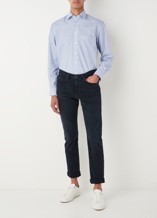 Olymp Regular fit overhemd met micro dessin - voorkant 3 blauw