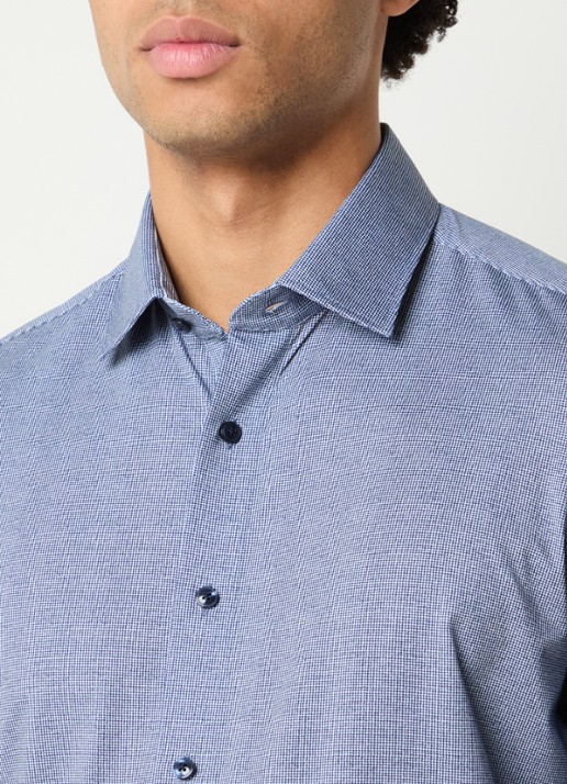 Olymp Regular Fit overhemd met microdessin - detail 2 donkerblauw