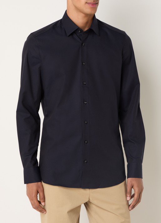Olymp Regular fit overhemd met microdessin - detail 4 donkerblauw