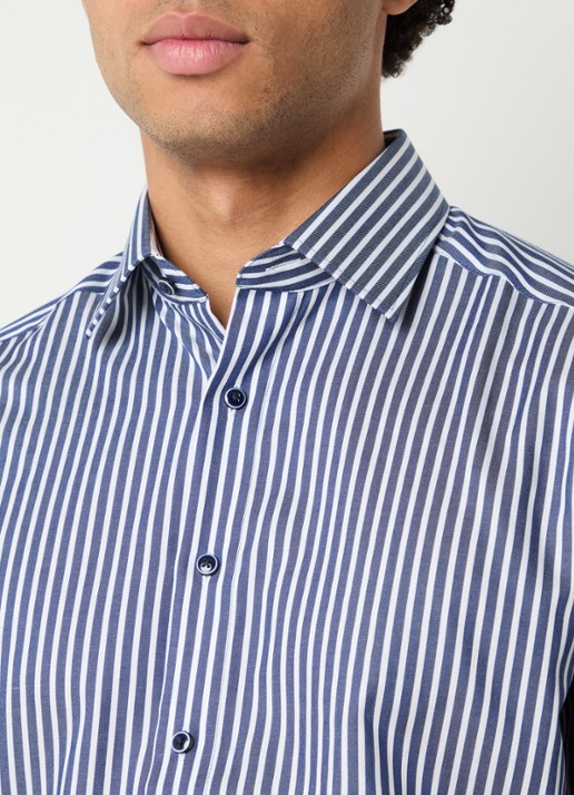 Olymp Regular fit overhemd met streepprint - detail 5 donkerblauw