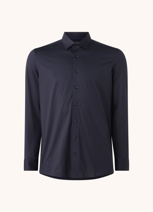 Olymp Regular fit overhemd van jersey - detail 4 donkerblauw