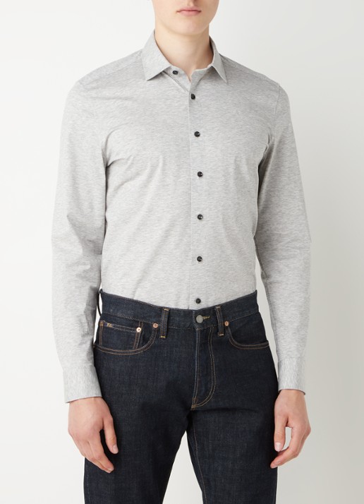 Olymp Regular fit overhemd van jersey - detail 4 grijs