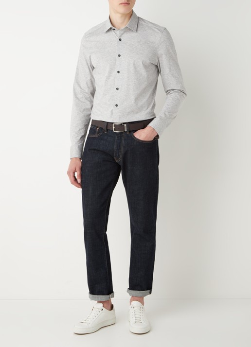 Olymp Regular fit overhemd van jersey - voorkant 3 grijs