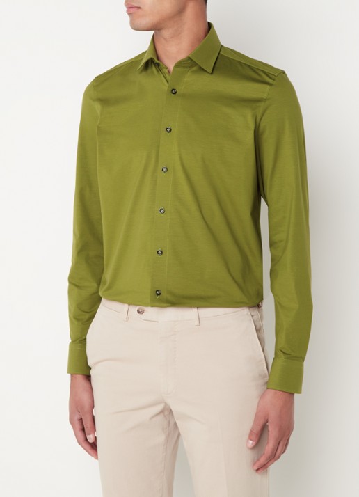 Olymp Regular fit overhemd van jersey - detail 4 legergroen