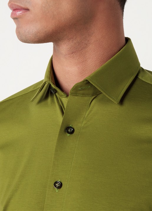 Olymp Regular fit overhemd van jersey - detail 5 legergroen