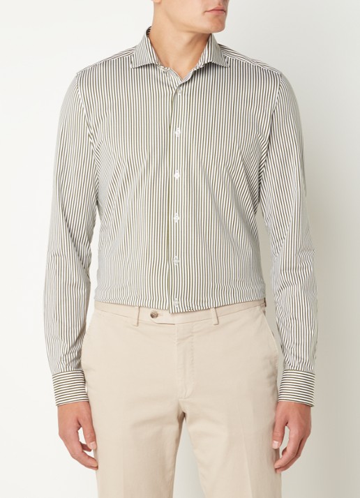 Olymp Regular fit overhemd van jersey - detail 4 olijfgroen