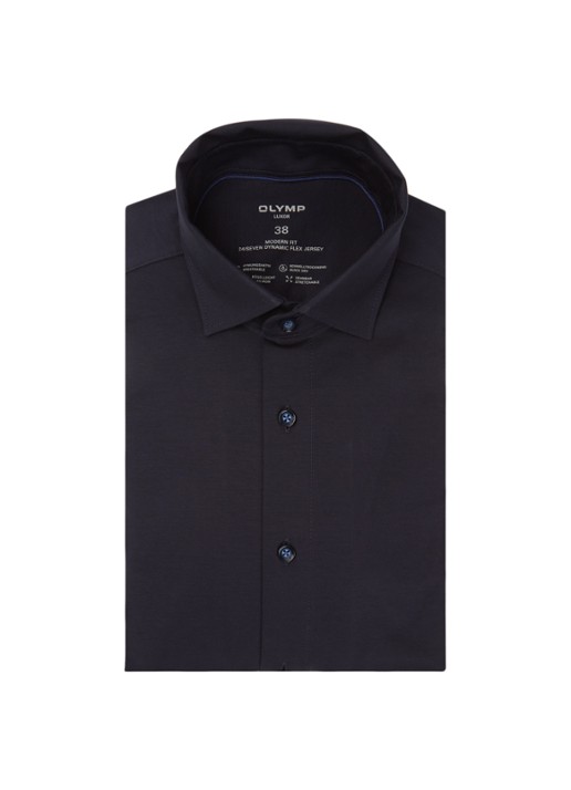 Olymp Regular fit overhemd van jersey - voorkant 2 donkerblauw