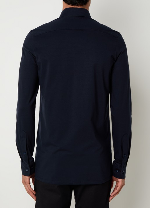 Olymp Regular fit overhemd van jersey - achterkant 10 donkerblauw