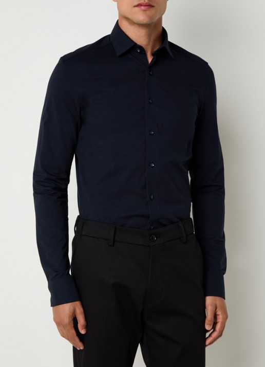 Olymp Regular fit overhemd van jersey - detail 5 donkerblauw