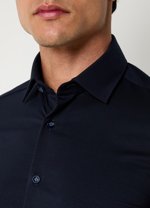 Olymp Regular fit overhemd van jersey - detail 6 donkerblauw