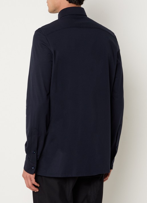 Olymp Regular fit overhemd van jersey - achterkant 11 donkerblauw