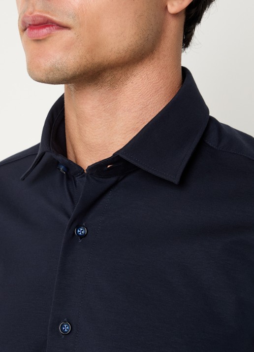 Olymp Regular fit overhemd van jersey - detail 8 donkerblauw