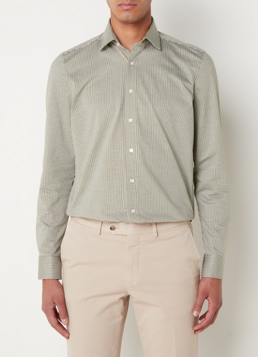 Olymp Regular fit overhemd van jersey - detail mosgroen