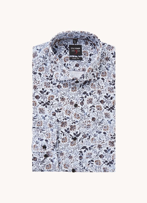 Olymp Slim fit overhemd met bloemenprint - voorkant blauw