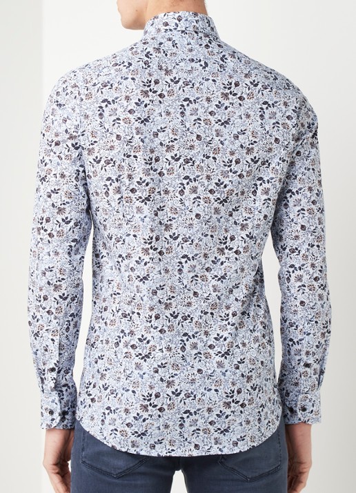 Olymp Slim fit overhemd met bloemenprint - achterkant 5 blauw