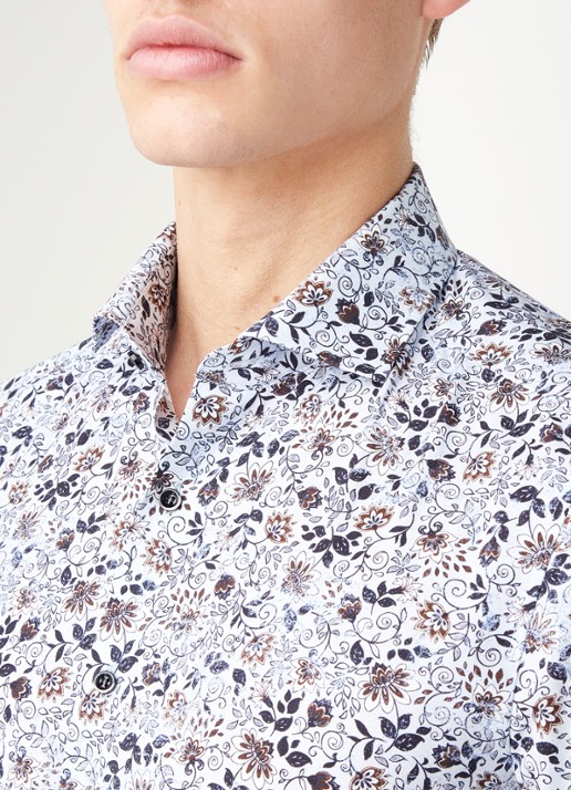 Olymp Slim fit overhemd met bloemenprint - detail 4 blauw