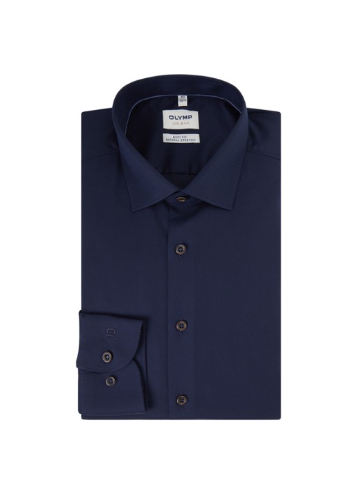 Olymp Slim fit overhemd met kent kraag - voorkant donkerblauw