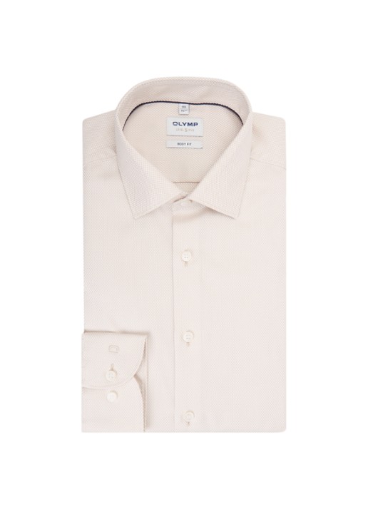 Olymp Slim fit overhemd met microdessin - voorkant 2 beige