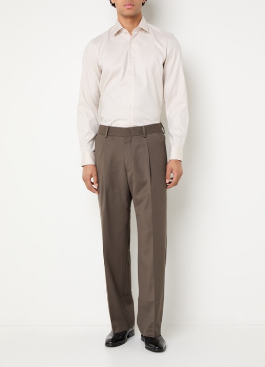 Olymp Slim fit overhemd met microdessin - voorkant 3 beige