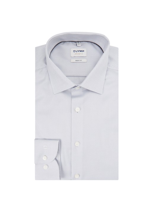 Olymp Slim fit overhemd met microdessin - voorkant lichtgrijs