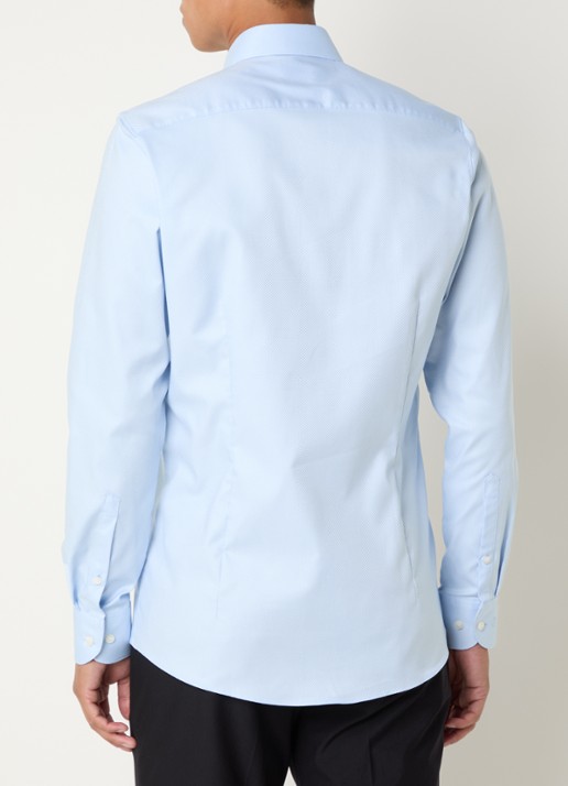 Olymp Slim fit overhemd met microdessin - achterkant lichtblauw