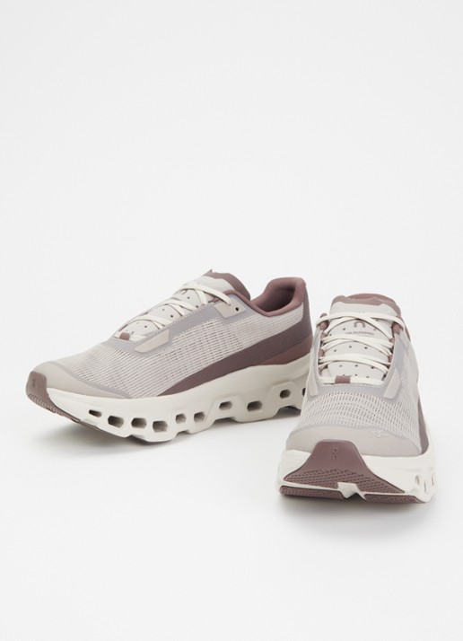 On Cloudmonster Void sportschoen van mesh met gebreid bovenwerk - detail taupe