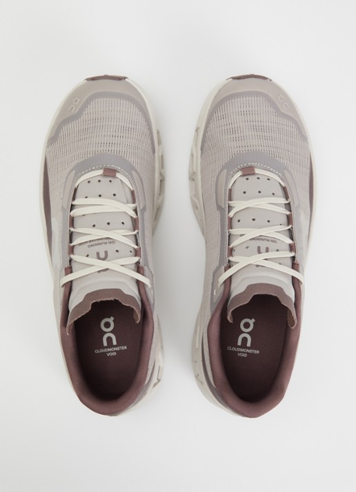 On Cloudmonster Void sportschoen van mesh met gebreid bovenwerk - detail 2 taupe