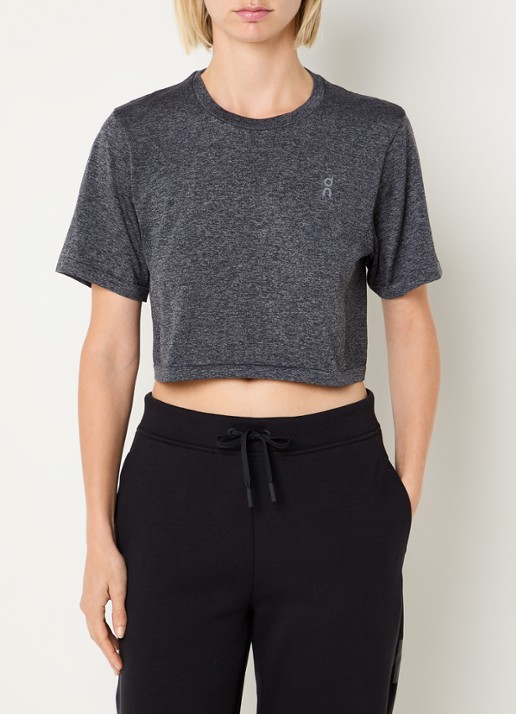 On Cropped trainings T-shirt met gemêleerd dessin