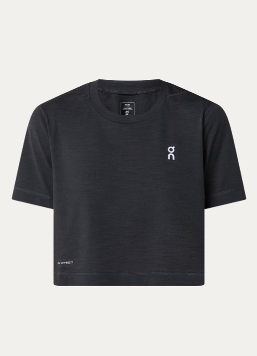 On Train cropped trainings T-shirt met logo - voorkant 2 zwart