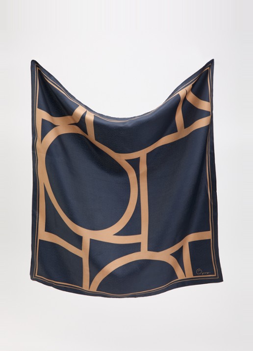 OPUS Aditha sjaal met print 60 x 60 cm - detail 2 donkerblauw