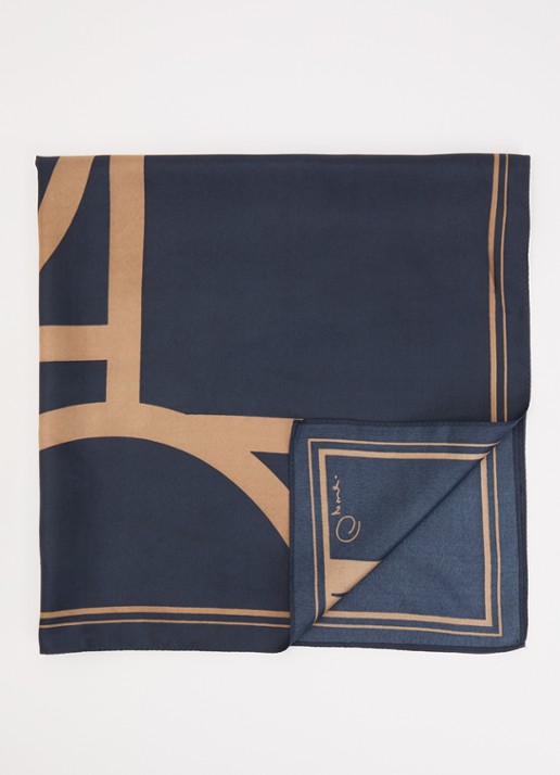 OPUS Aditha sjaal met print 60 x 60 cm - voorkant donkerblauw