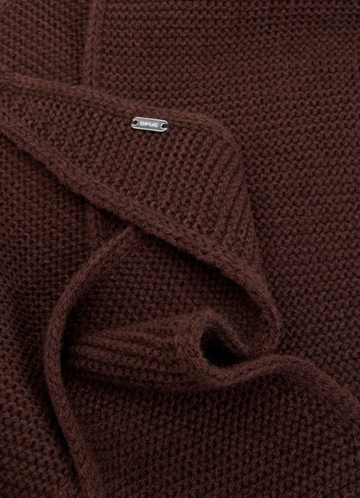 OPUS Anotti ribgebreide sjaal in wolblend 140 x 15 cm - detail 2 donkerbruin