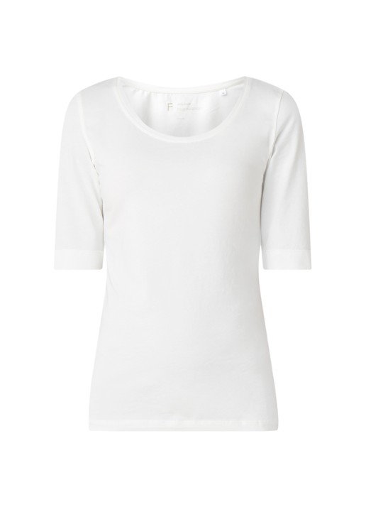OPUS Daily basic T-shirt van katoen met ronde hals - voorkant ivoor