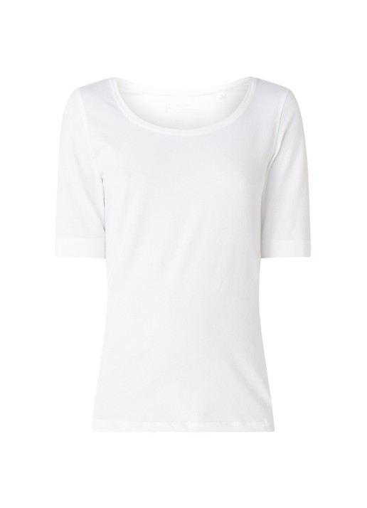 OPUS Daily basic T-shirt van katoen met ronde hals - voorkant wit